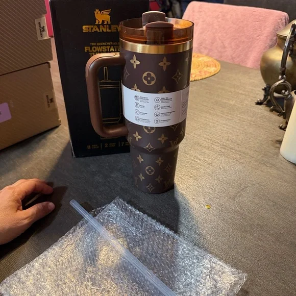 Stanley Brown and Gold Monogram Quencher Travel Tumbler - Picture 6 of 6